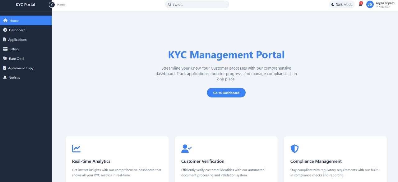 KYC Dashboard project screenshot